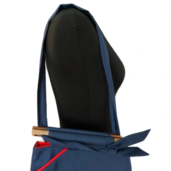 Vintage Tori Totes of Georgia lighthouse handbag with wooden clasp navy red - Picture 8 of 15